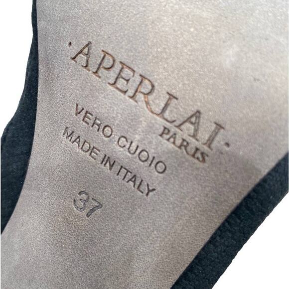 Aperlai 37 US 7 Colorblock Purple Black Suede Leather Pointed Toe Ankle Boots - Picture 7 of 10